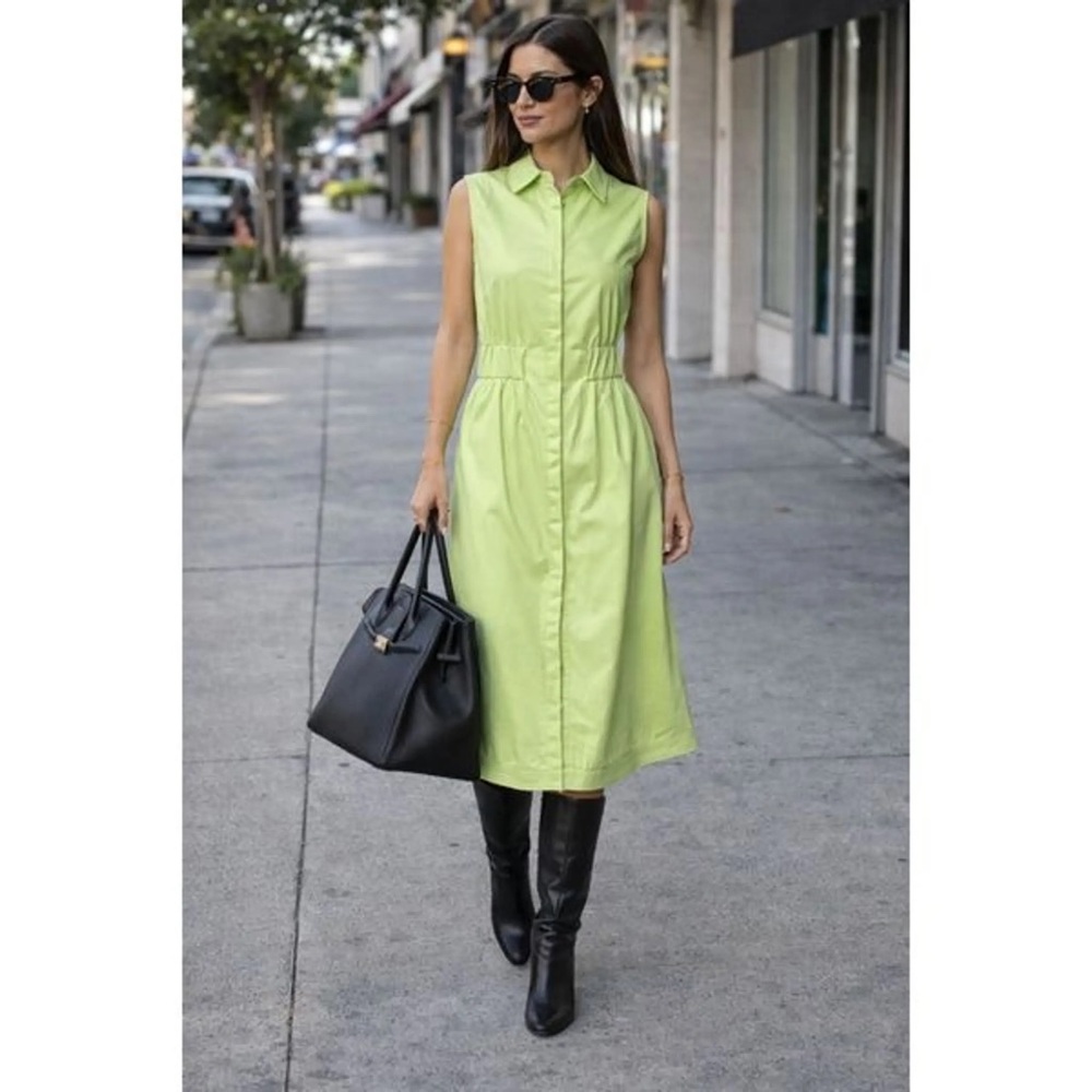House of Harlow 1960 Vegan Faux Leather Lime Green Sleeveless Midi Dress